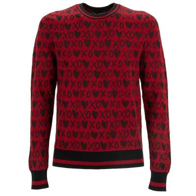 XO Herz DG Logo Wolle Sweater Pullover Rot Schwarz 