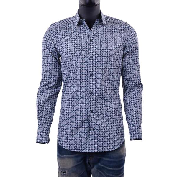 Hat printed cotton shirt with short collar by DOLCE & GABBANA Black Label- GOLD Line