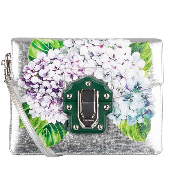 Shoulder Bag LUCIA made of palmellato leather with hydrangea print and decorative buckle with logo by DOLCE & GABBANA