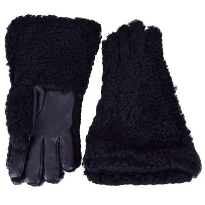 Knight Fur Leather Gloves Black