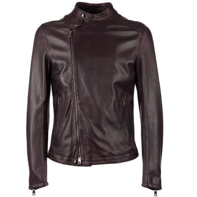 Nappa Leather Biker Jacket with Pockets Purple