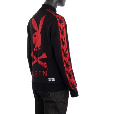Philipp Plein Track Jacket with Crystals and Logo Black Red FASHION ROOMS
