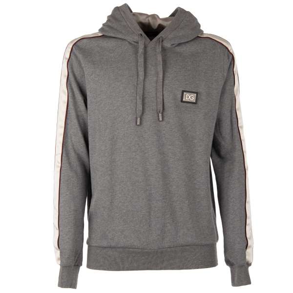 Hoodie Sweater / Pullover mit DG Logo Schild und Kontrast Streifen an den Ärmeln von DOLCE & GABBANA