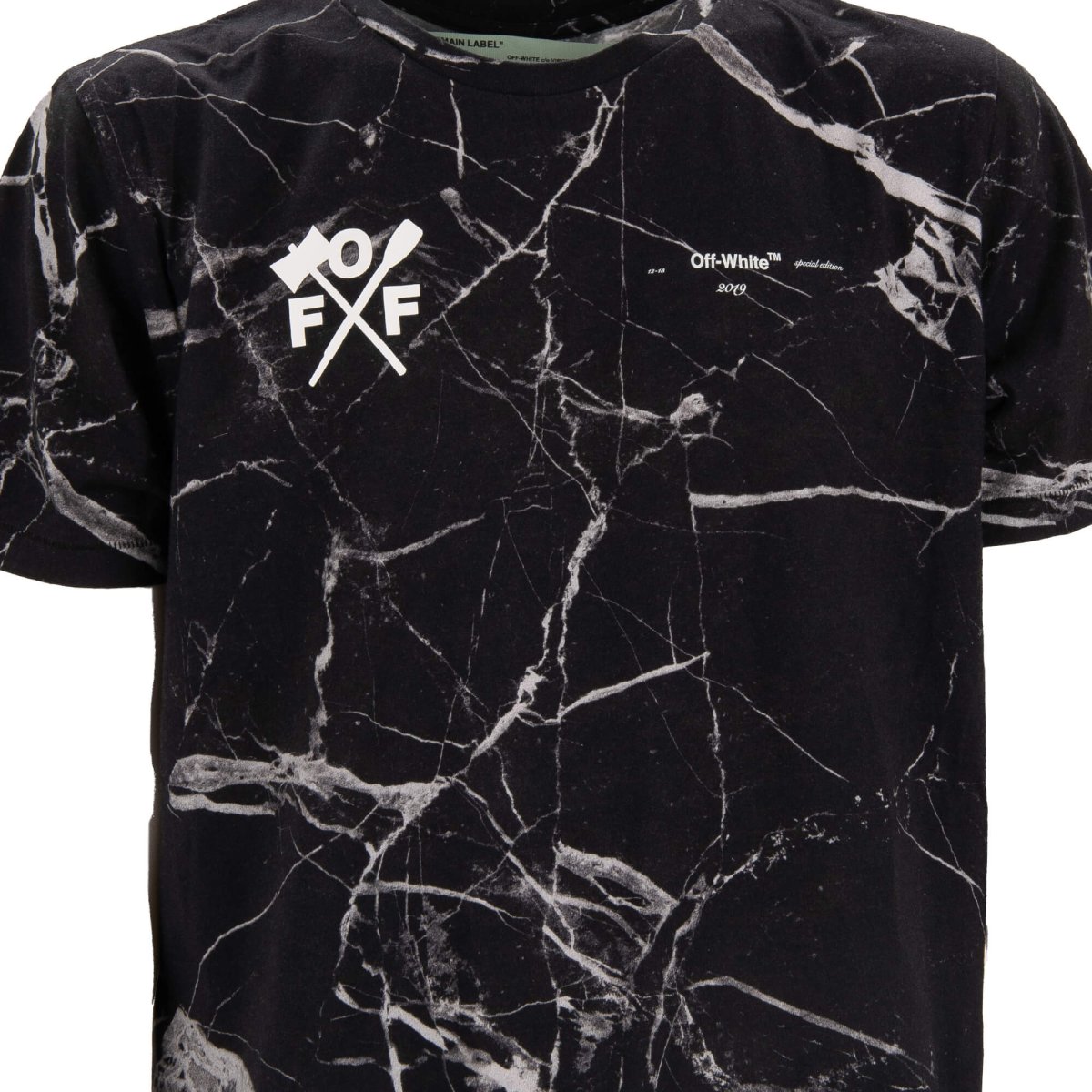 Off White Virgil Abloh Marble Cotton T Shirt with Patches Logo Black L FASHION ROOMS