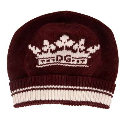 DG Logo Crown Cashmere Hat Beanie Burgundy Brown