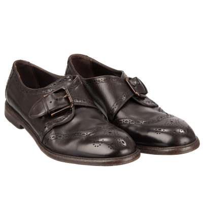 Derby Leather Buckle Shoes MICHELANGELO Black Brown 44 UK 10 US 11