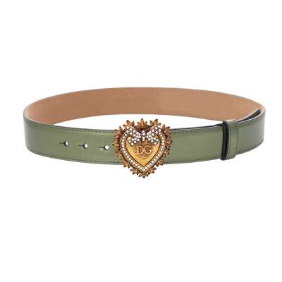 DEVOTION Pearl Heart Leather Belt Green Gold 75 30 XS