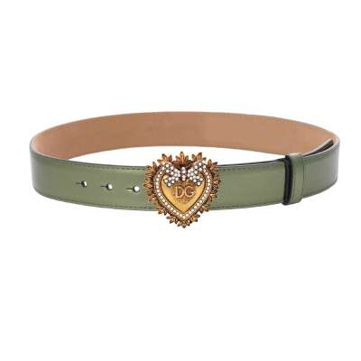 DEVOTION Pearl Heart Leather Belt Green Gold 75 30 XS