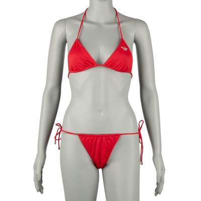 Padded Triangle Bikini with Logo Red