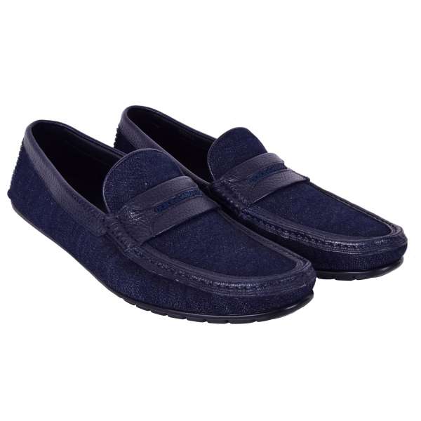 Bi-Color denim and leather moccasins RAGUSA with stable sole and logo by DOLCE & GABBANA Black Label