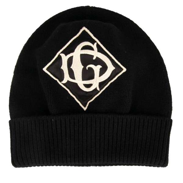 Virgin wool Hat / Beanie with DG embroidered logo silk patch by DOLCE & GABBANA 