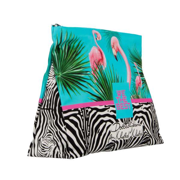 Unisex Clutch Tasche aus Nylon mit Flamingo, Pflanzen, Zebra und Logo Print von DOLCE & GABBANA - DOLCE & GABBANA x DJ KHALED Limited Edition