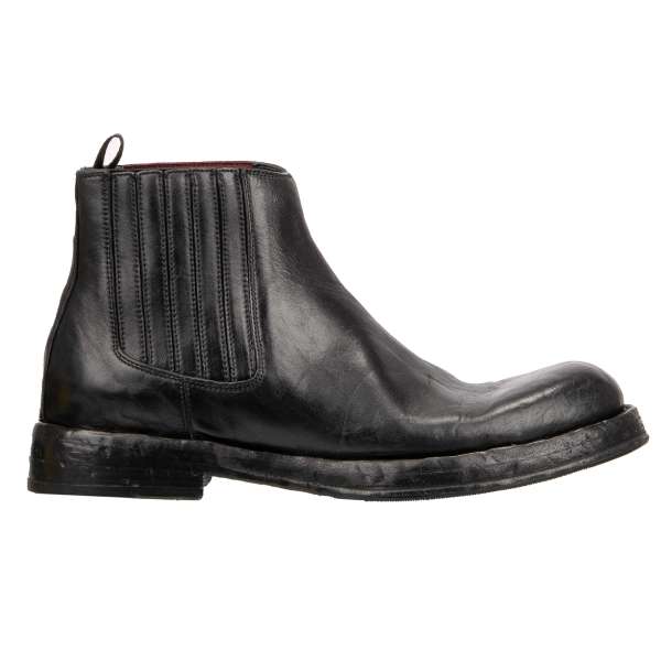 Leather Boots BERNINI with vintage effect coloring in black and white by DOLCE & GABBANA