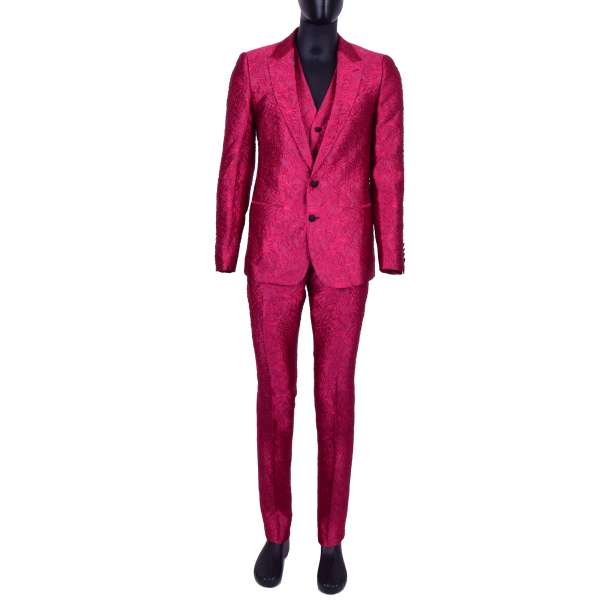 Baroque style silk blend Jacquard 3-pieces suit in pink by DOLCE & GABBANA Black Line