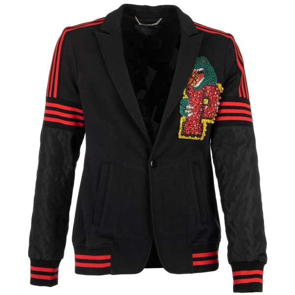 Blazer jacket CALL ME with massive crystals applications "Plein 78" in front and back and contrast stripes by PHILIPP PLEIN