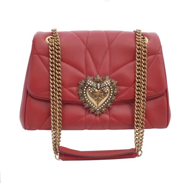 Velvet Crossbody Bag / Shoulder Bag DEVOTION with pearl heart buckle with DG Logo and structured metal chain strap by DOLCE & GABBANA