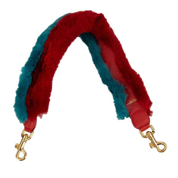 Leather and rabbit fur bag Strap / Handle in Blue, Red and Gold by DOLCE & GABBANA