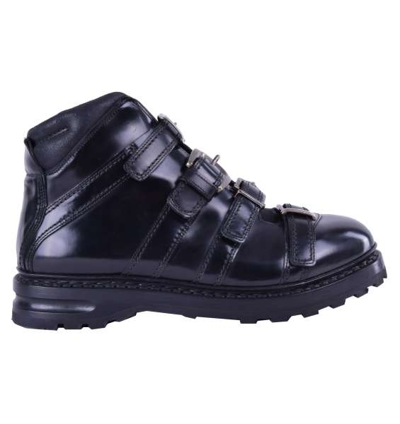 Stiefeletten CORTINA mit Schnallen aus gebuerstetem Kalbsleder & Spaltleder von DOLCE & GABBANA Black Label