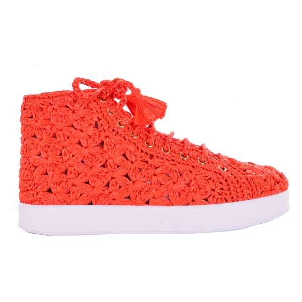 High-Top Raffia Sneaker PORTOFINO in orange by DOLCE & GABBANA