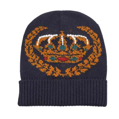 Crown Cashmere Wool Hat Beanie Blue
