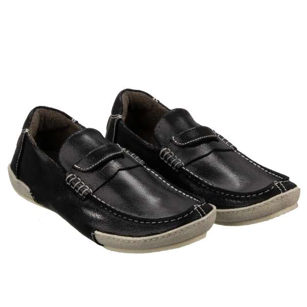 Leather moccasin shoes with DG logo on the back and terry cloth soft lining and rubber sole by DOLCE & GABBANA