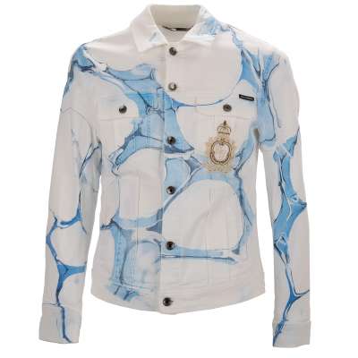Gio Ponti Denim Jeans Jacket DG Crown Pearl Logo Blue White 48 M