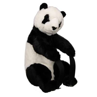 Unisex Faux Fur Plush Toy Panda Backpack Bag Black White