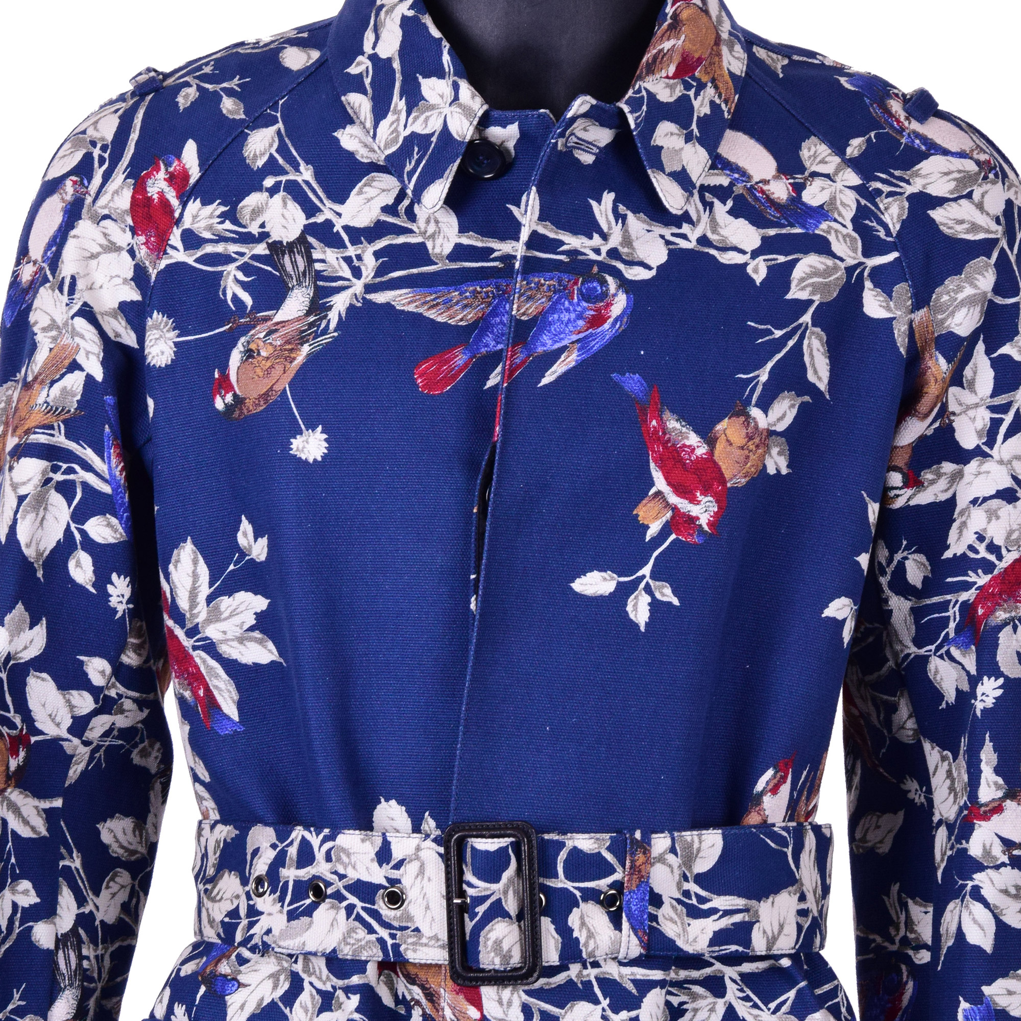 Details about   DOLCE & GABBANA Chinese Birds Leafs Print Canvas Trenchcoat Coat Belt Blue 07028 