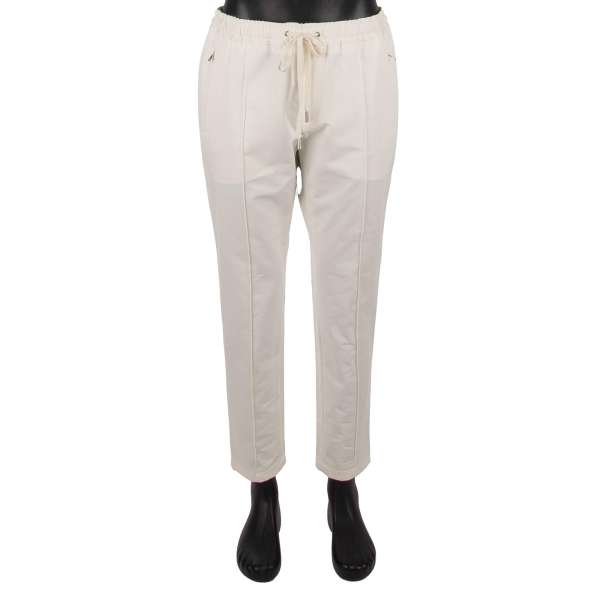 Cotton Chino Trousers with a logo plate, elastic waist and zipped pockets by DOLCE & GABBANA
