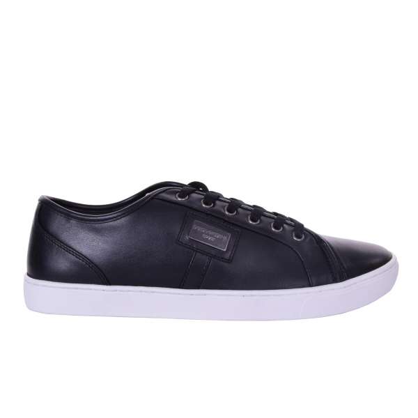 Classic sport leather sneakers NEW RU with metal logo plaque by DOLCE & GABBANA Black Label 