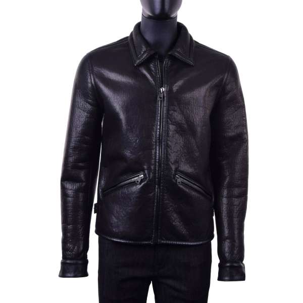 Nappa lambskin leather jacket stuffed with virgin wool by DOLCE & GABBANA Black Line
