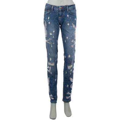 Distressed Crystals Jeans Blue