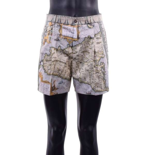 Antique Sicily Map printed shorts with pockets made of cotton by DOLCE & GABBANA