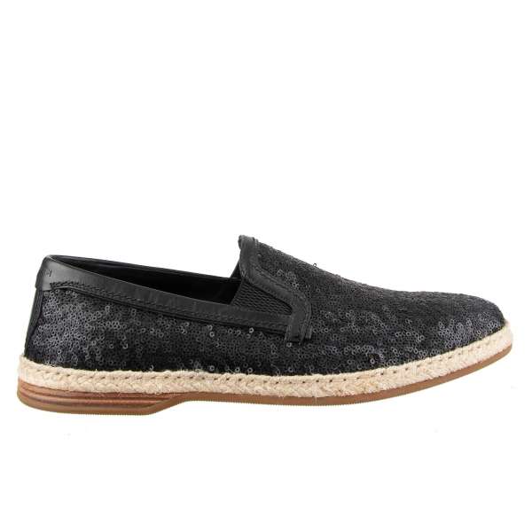 Sequined espadrilles style Loafer MONDELLO with leather trim and logo by DOLCE & GABBANA