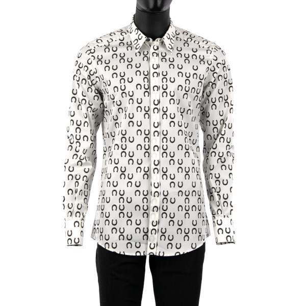 Shirt with short collar, hidden button closure and horseshoe print by DOLCE & GABBANA - GOLD Line