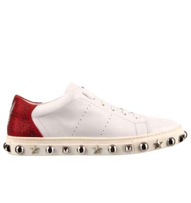 PLAYBOY Kristall Hase Skull Logo Low-Top Sneaker Weiß Rot