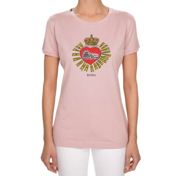 Cotton T-Shirt with DG Crown heart logo Milano Roma print, logo patch at the side and ripped details by DOLCE & GABBANA