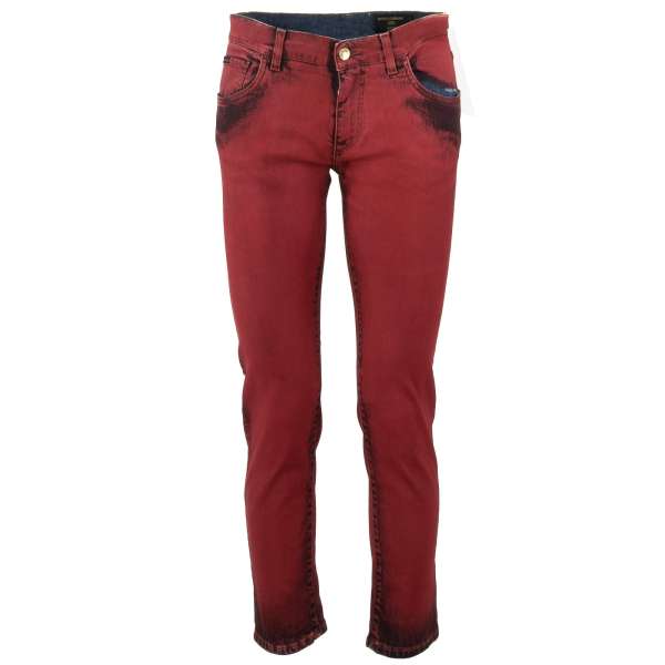 Distressed stretch 5-pockets Jeans GOLD with a logo plate and logo sticker by DOLCE & GABBANA