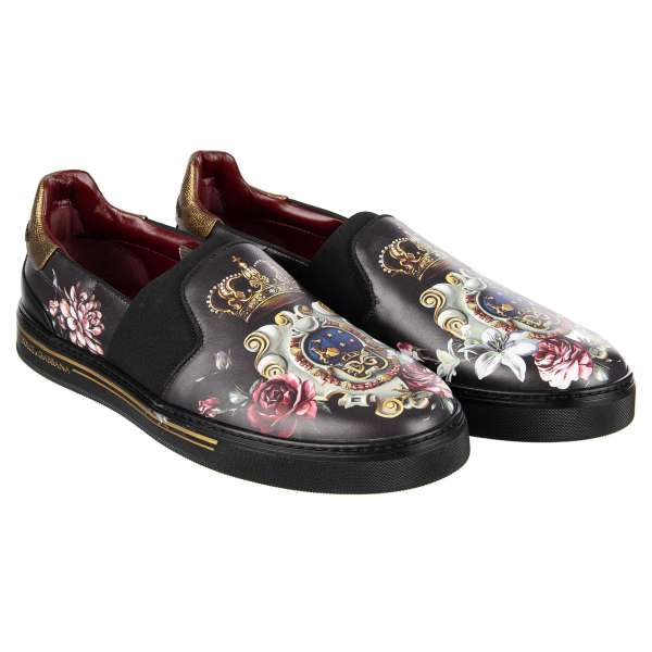 Leather Slip-On Sneaker ROMA with crown and DG logo coat of arms print by DOLCE & GABBANA
