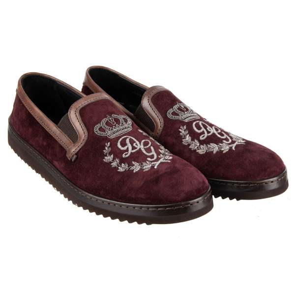 Lightweight Suede Loafer MONDELLO with crown and DG Logo gun metal embroidery by DOLCE & GABBANA