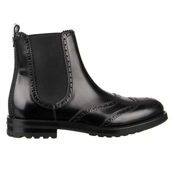 Leather Chelsea Boots BOY with DG silver logo on the back in black by DOLCE & GABBANA