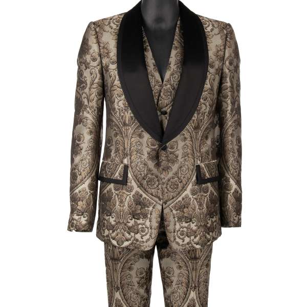 3 piece Floral Jacquard Baroque suit in black and beige by DOLCE & GABBANA