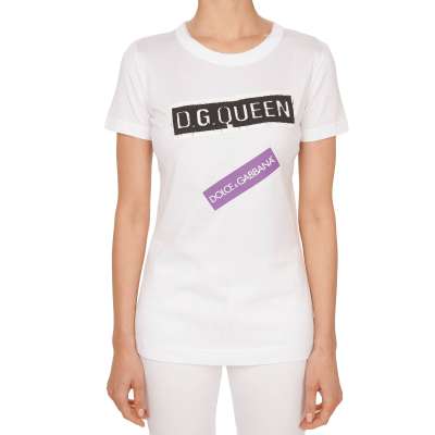 DG Queen Logo Patch Baumwolle T-Shirt Weiß IT 38 DE 32 XS