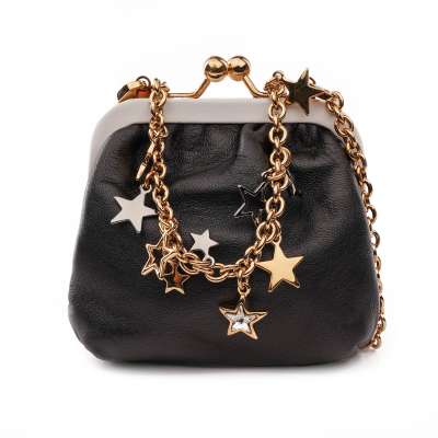 Star Metal Chain Clutch Purse Bag Gold Black White