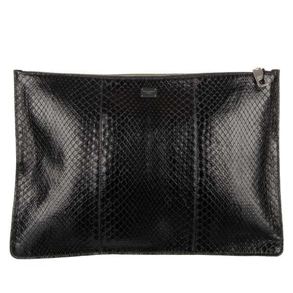 Exclusive Snake Leather Briefcase / Pouch Bag with logo plate and zip closure by DOLCE & GABBANA