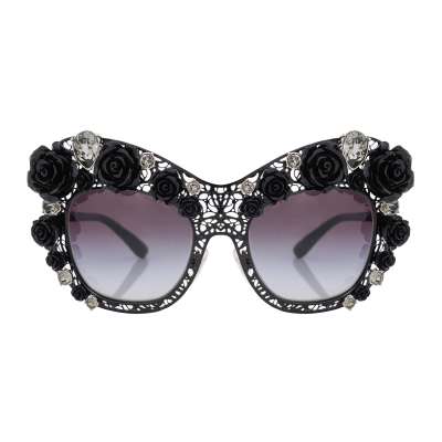 Filigree Crystal Rose Metal Sunglasses DG 2160B Black