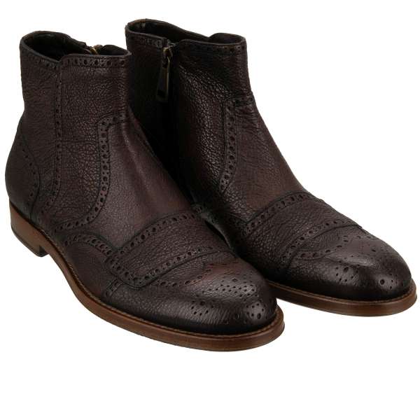 Classic Leather Boots with zip closure in brown by DOLCE & GABBANA 