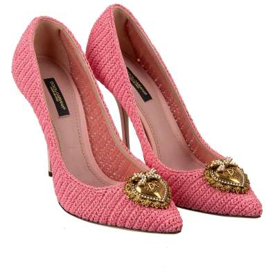 Raffia Heart Pearl Brooch Pumps DEVOTION Pink 39
