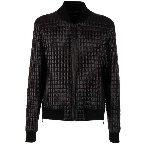 Quilted nylon bomber jacket with knit and leather details, zip closure, pockets and zips on both sides by DOLCE & GABBANA