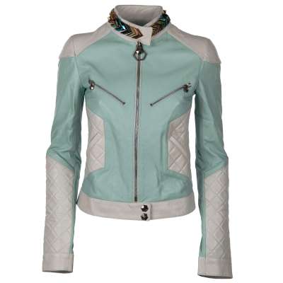 COUTURE Leather Jacket JAMIE White Green S